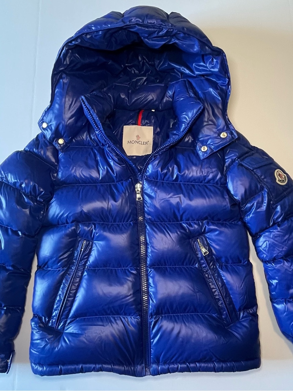 Moncler New Maya Hooded Down Puffer Jacket Blue Boys 10A